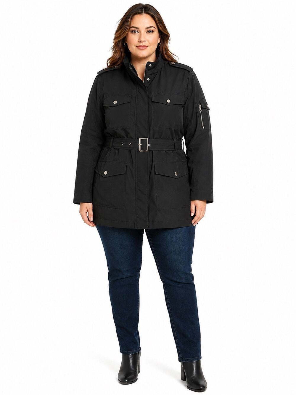 Lauren Ralph Lauren Black Utility Safari Jacket Belted Plus Size 2X